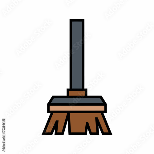Simple cartoon illustration of a household cleaning broom with a dark handle and brown bristles on a white background.