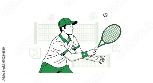 Athlete Swinging Tennis Racket in Energetic Illustration, Ready for The Game
