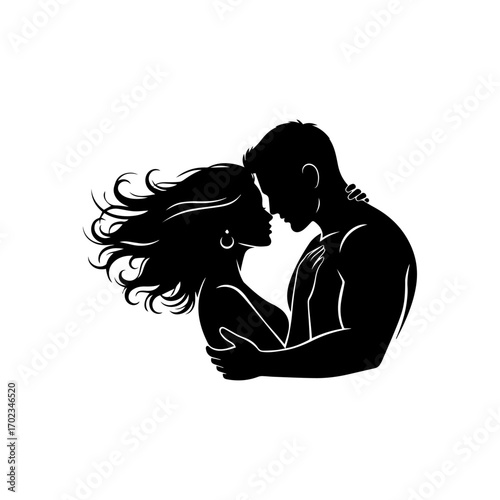 Romantic couple  silhouette Face to Face 