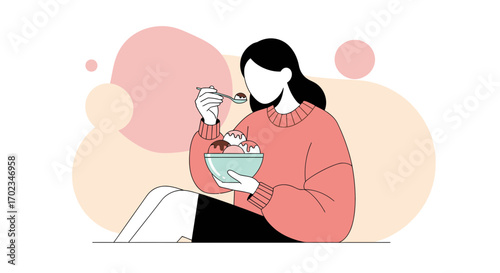 Abstract Illustration Of Person Indulging In Delicious Ice Cream For Refreshment