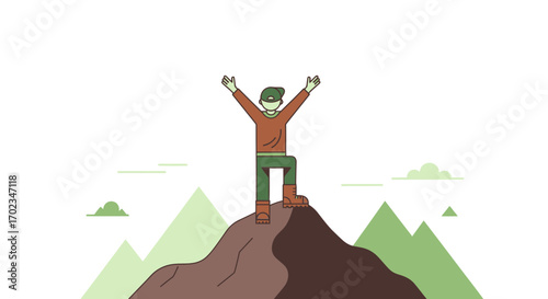 Achieving Peak: Symbolic Depiction of Success and Triumph Upon Reaching Destination