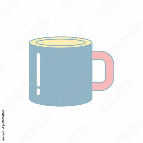 Simple flat design illustration of a light blue mug with a pink handle and yellow interior.