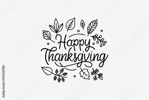 happy thanksgiving text surrounded by leaves and branches silhouette