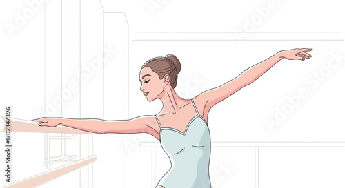 Ballet Dancer Posing Elegantly, A Graceful Movement in A Light, Minimalist Studio