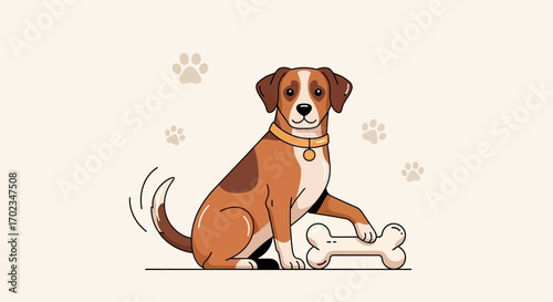 Adorable Animated Dog with Bone and Paws Showing Canine Love in Playful Style