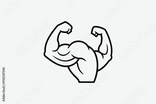 strong muscular arms flexing biceps in bold silhouette