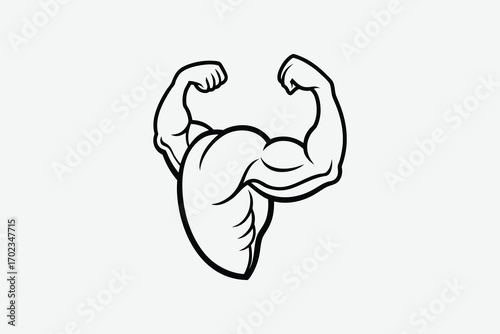 strong muscular figure flexing arms in bold silhouette
