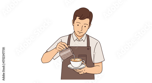 Barista Skillfully Pouring Milk Into Coffee Cup Creating Delightful Espresso Decoration