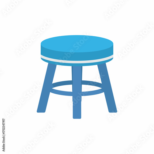 Simple flat design illustration of a blue round stool with three legs on a white background.