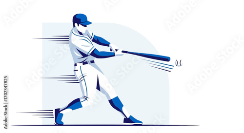 Baseball Player Hitting an Awesome Ball, Energetic Movement, in Dynamic Illustration