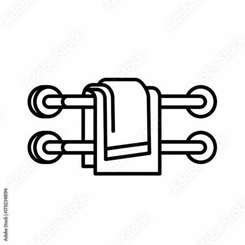 A simple line art illustration of a double towel bar with a folded towel hanging on it, commonly found in bathrooms.