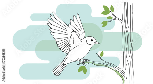 Bird Taking Flight from a Branch with Stylish Minimalism Background Graphic
