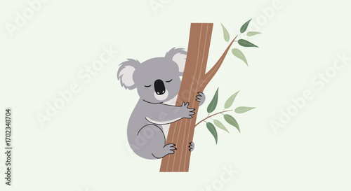 Adorable Koala Snuggled On Tree, Captivating Illustration, Wonderful Australian Animal