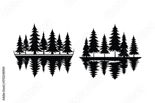 forest reflections in water with trees mirrored silhouette