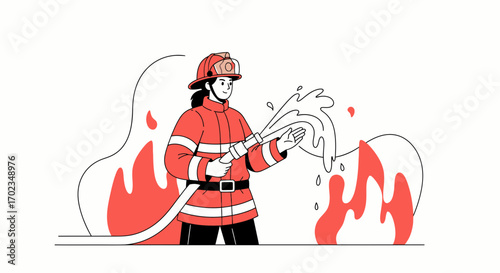 Brave Firefighter Extinguishing Flames Demonstrating Courage and Dedication during Emergency