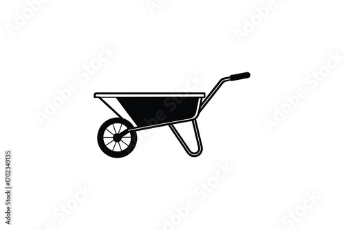 a wheelbarrow depicted in simple black outline silhouette