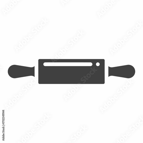 A dark grey icon of a rolling pin, a kitchen utensil used for baking and flattening dough.