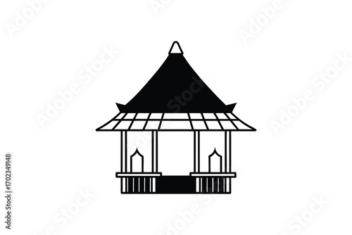 traditional asian pavilion with intricate roof design and open sides silhouette