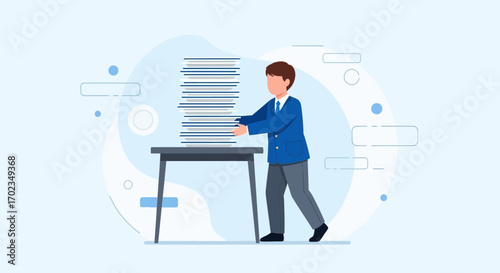 Business Professional Carrying A Desk With A Large Stack Of Paperwork And Documents