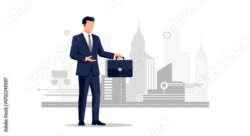Business Professional In Cityscape Holding Briefcase Ready for a New Day and Opportunity