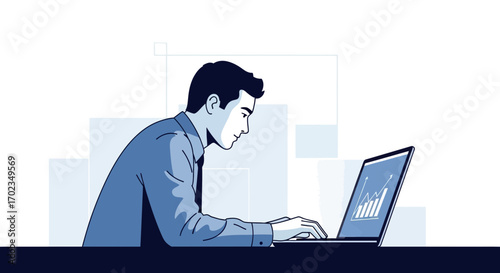 Businessman Analyzing Financial Data On A Computer Display During Work Hours