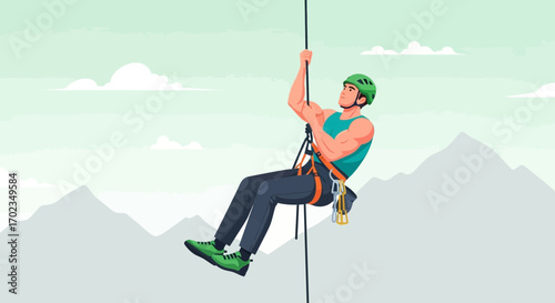 Adventurous Figure Climbing, Engaging in Outdoor Activity Against Mountainous Environment