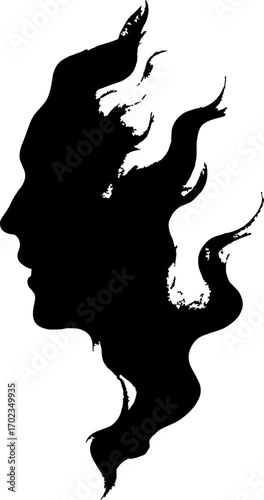 Silhouette of human face made from smoke - ghostly concept with white background 