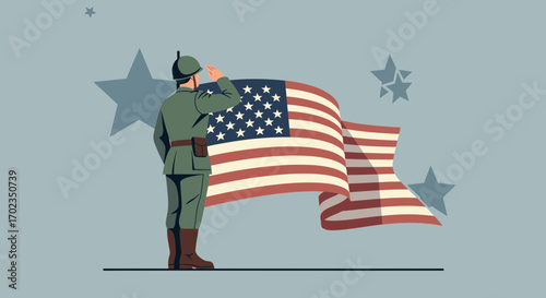 American Soldier Saluting the Flag: A Patriotic and Symbolic Illustration