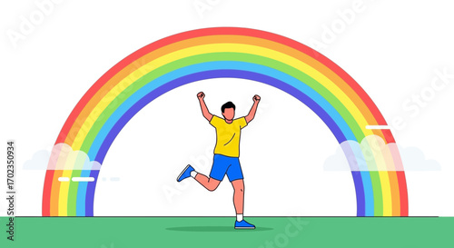 An Optimistic Individual Races Toward a Vibrant Rainbow, Signaling Success