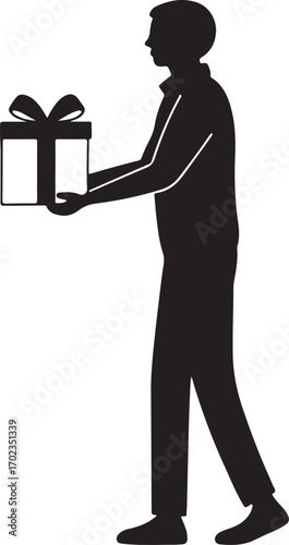 Silhouette of person holding gift box vector illustration