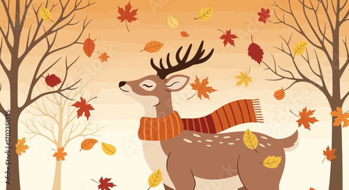 Animated Deer Embraces Autumn's Embrace Amidst Falling Foliage During The Fall Season