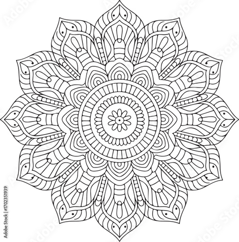 Intricate mandala design for relaxation, coloring pages, spiritual art and meditative practices
