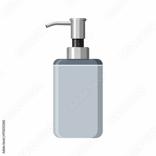 Gray rectangular soap dispenser with a chrome top.