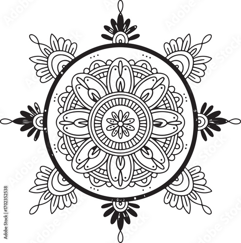 Elegant mandala design for coloring books or creative projects in modern black and white style