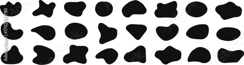 Random abstract liquid organic black irregular blotch shapes flat style design fluid vector illustration set banner simple shape template for presentation design, flyer, isolated on white background.