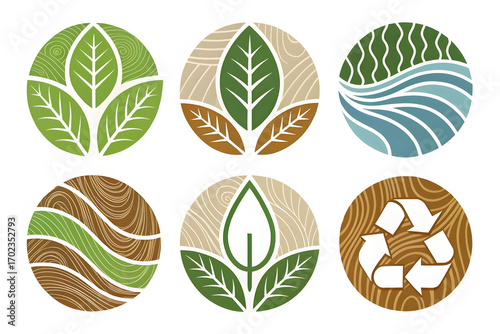Vector Icon Set of Organic Shapes with Nature-Inspired Patterns in Earthy Tones