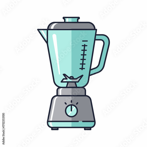 A simple vector illustration of a modern kitchen blender with a light blue pitcher and grey base on a white background.