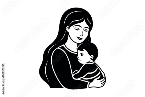 mother holding child tenderly with love and care silhouette