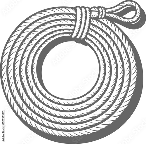 Classic Engraved Style Coiled Rope Graphic for Western Themed Designs and Cowboy Lifestyles