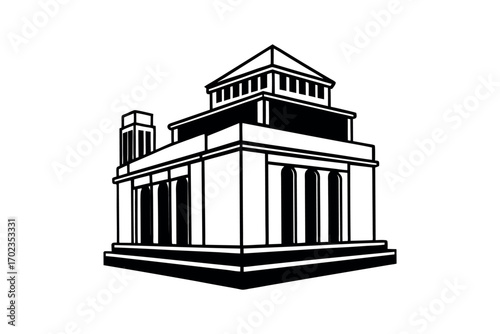 ancient temple structure with intricate columns and layered roof silhouette