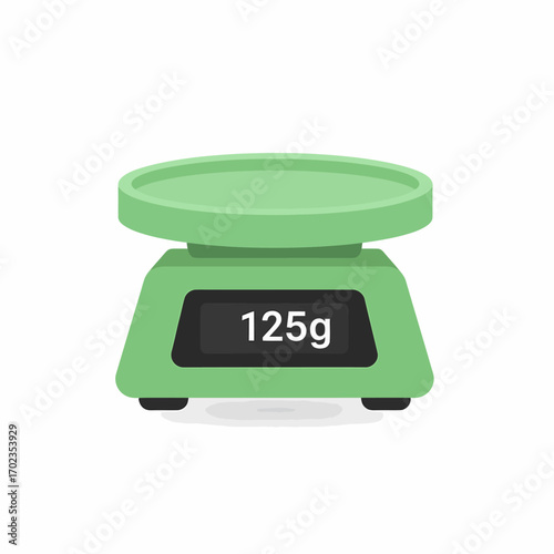 Green kitchen scale displaying 125 grams.