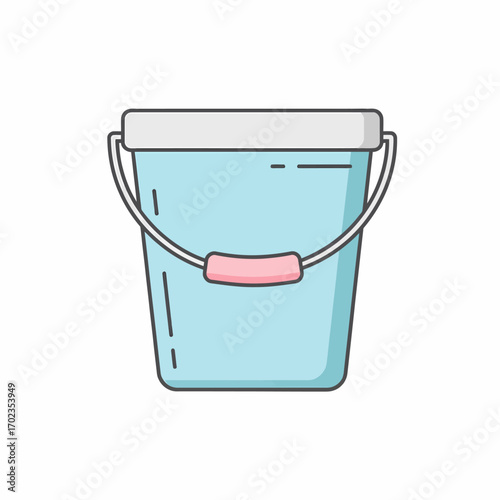 A simple light blue bucket with a white rim and a grey handle featuring a pink grip, depicted as a clean vector illustration.