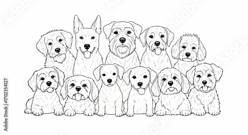Adorable Dog Breeds Line Art Illustration, Perfect for Coloring Books, Educational Materials, and Veterinary Clinic Decor