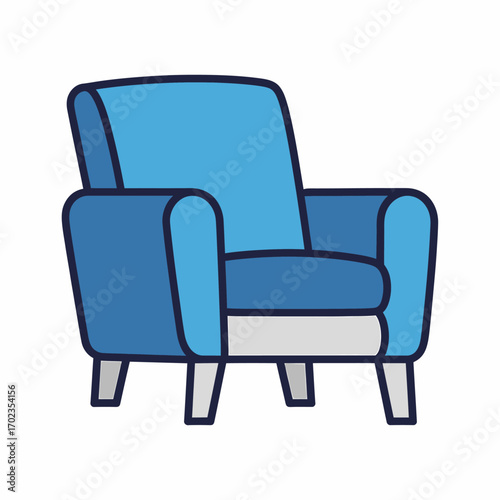 Simple illustration of a blue upholstered armchair.