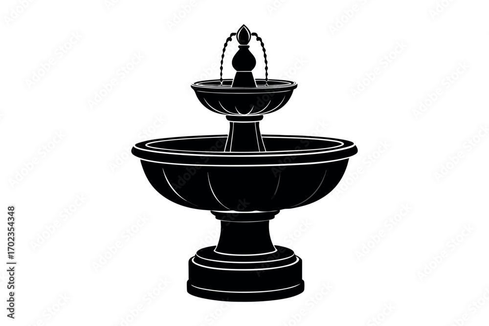 Fototapeta premium a detailed fountain design with multiple tiers and water spouts silhouette
