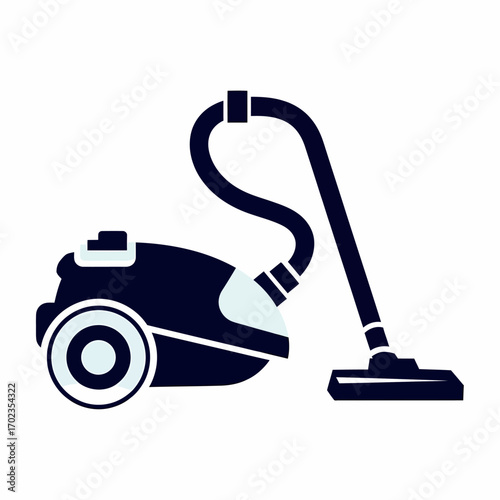 A stylized illustration of a vacuum cleaner, depicted in a minimalist, graphic style, ready for cleaning.