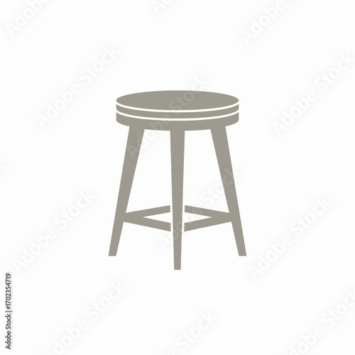 A minimalist, graphic illustration of a simple, three-legged stool rendered in a muted gray tone against a clean white background.