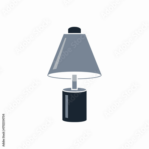 Simple flat illustration of a modern table lamp, emitting soft light.