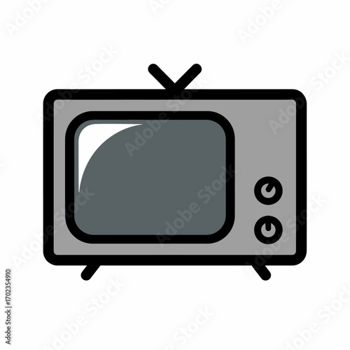 Retro television illustration, vintage style, simple design, gray color scheme.