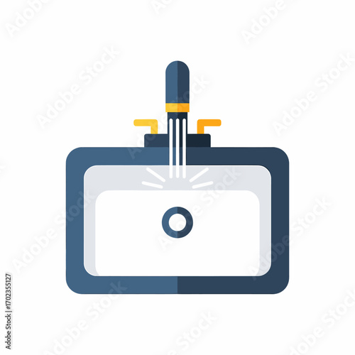 Flat design illustration of a kitchen sink with running water.